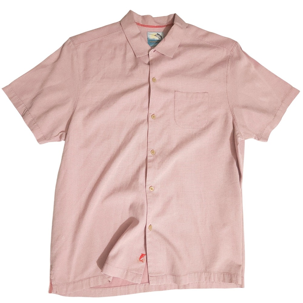 Tommy Bahama Island Modern Fit Silk Cotton Shirt Mens XL Salmon Pink Dobby XL/TG